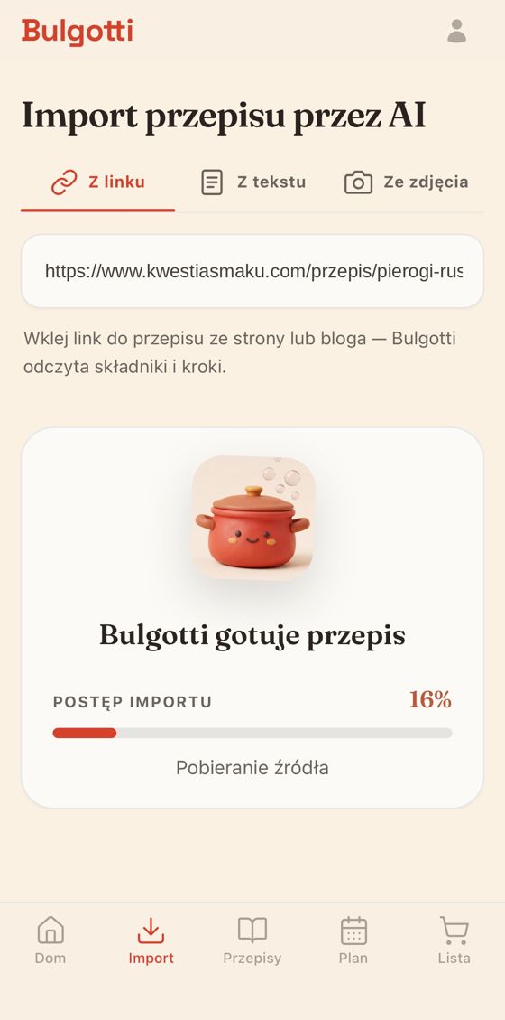 Ekran dodaj przepisy w aplikacji Bulgotti